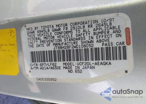 1998 Lexus Ls 400 из США, поврежденный, VIN JT8BH28F2W0108052